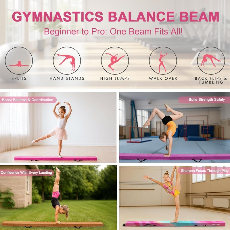 AWSUM Balance Beam for Kids with Carry Bag, 6ft/8ft/9ft/10ft Anti-Slip Folding Gymnastics Equipment, Suede Cover, for Home Training School, Toddler to Teen - Image 2